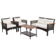 4 Pieces Patio Rattan Acacia Wood Furniture Set with Cushions and Armrest