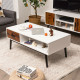 Modern Wood Sofa Table with Open Storage Shelf and Drawer
