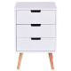White Wood Side End Table Nightstand W/3 Drawers Mid-Century Accent