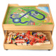 Children's Wooden Railway Set Table with 100 Pieces Storage Drawers