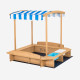 Kids Wooden Sandbox with Striped Canopy