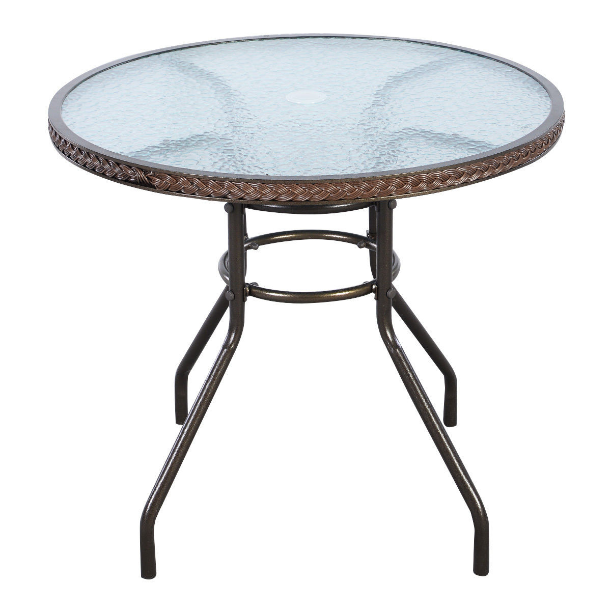 Patio Steel Round Table With Umbrella Holes For Outdoor Costway
