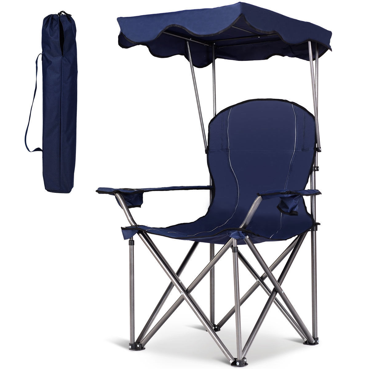 Portable Folding Beach Canopy Chair with Cup Holders - Costway