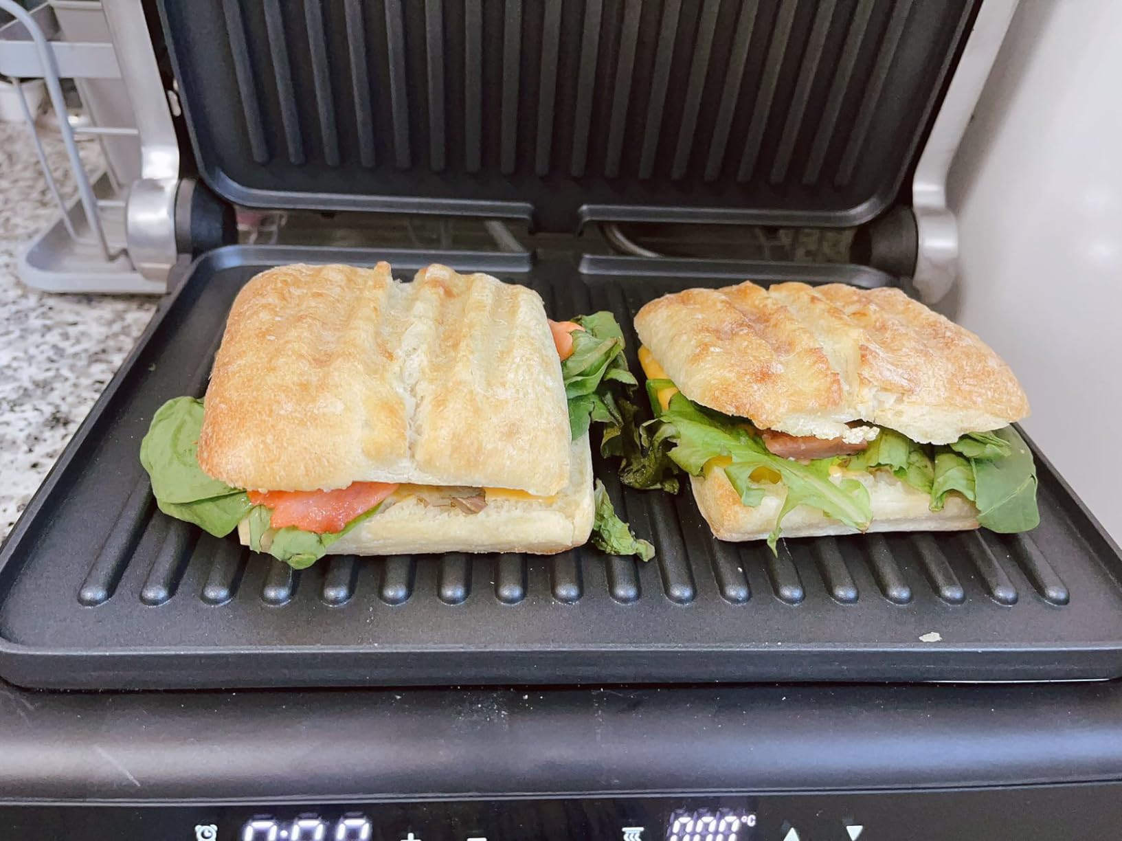 Costway Electric Panini Press Grill Sandwich Maker with LED Display &  Removable Drip Tray