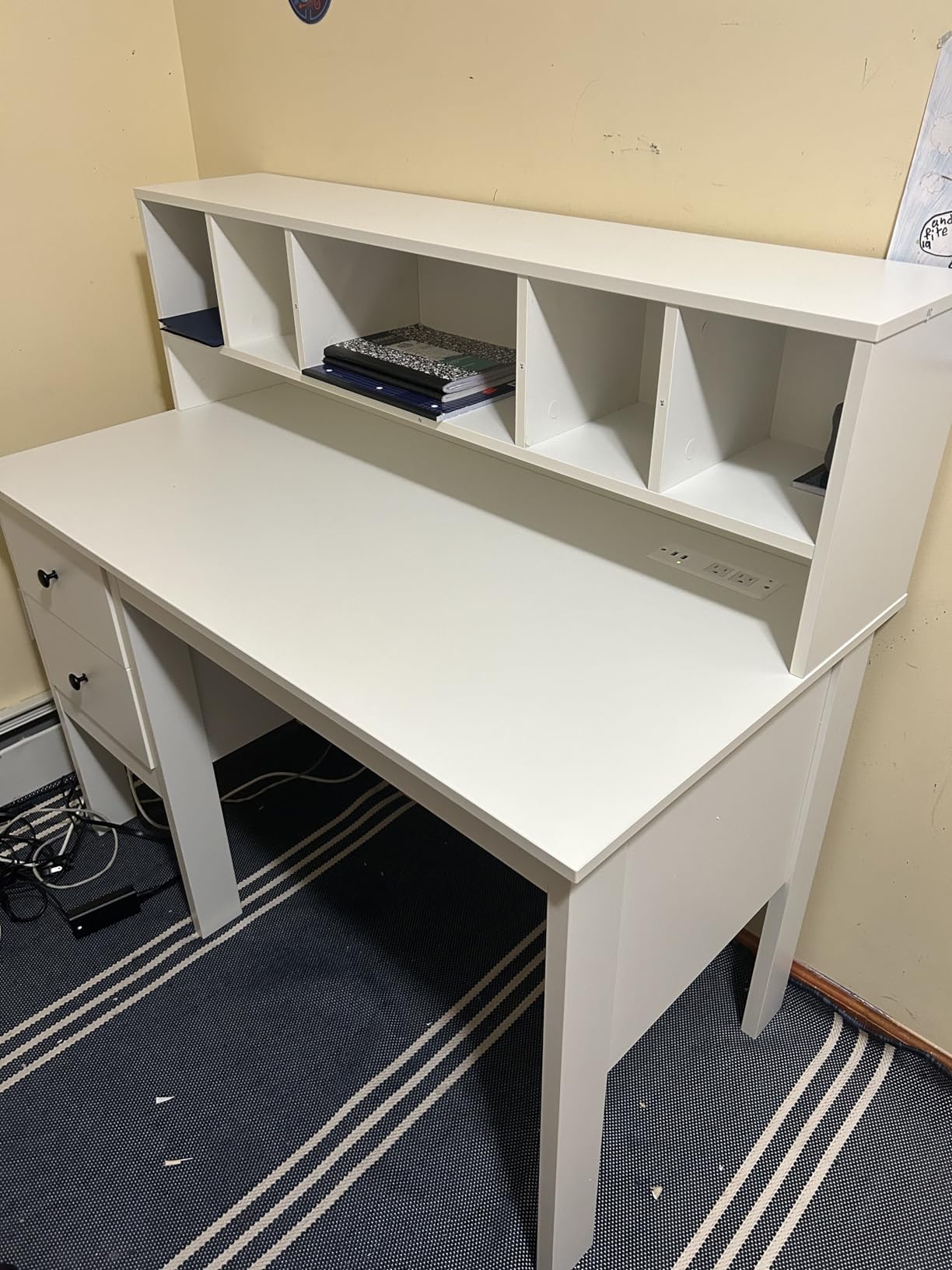 48 Inch Computer Desk with Drawers Power Outlets and 5-Cubby Hutch