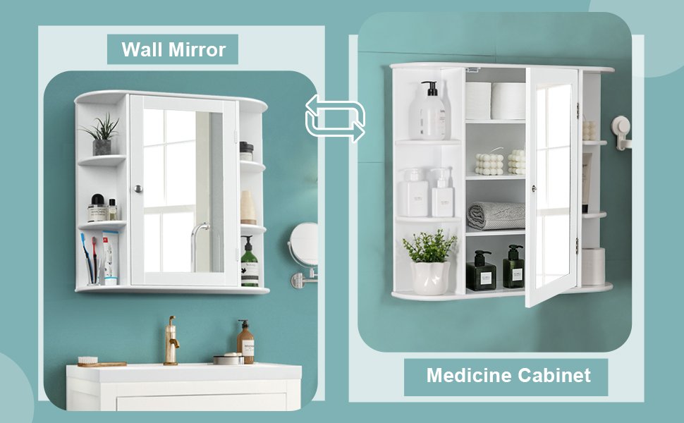 Wall-Mounted Bathroom Mirror Cabinet with Storage Shelves